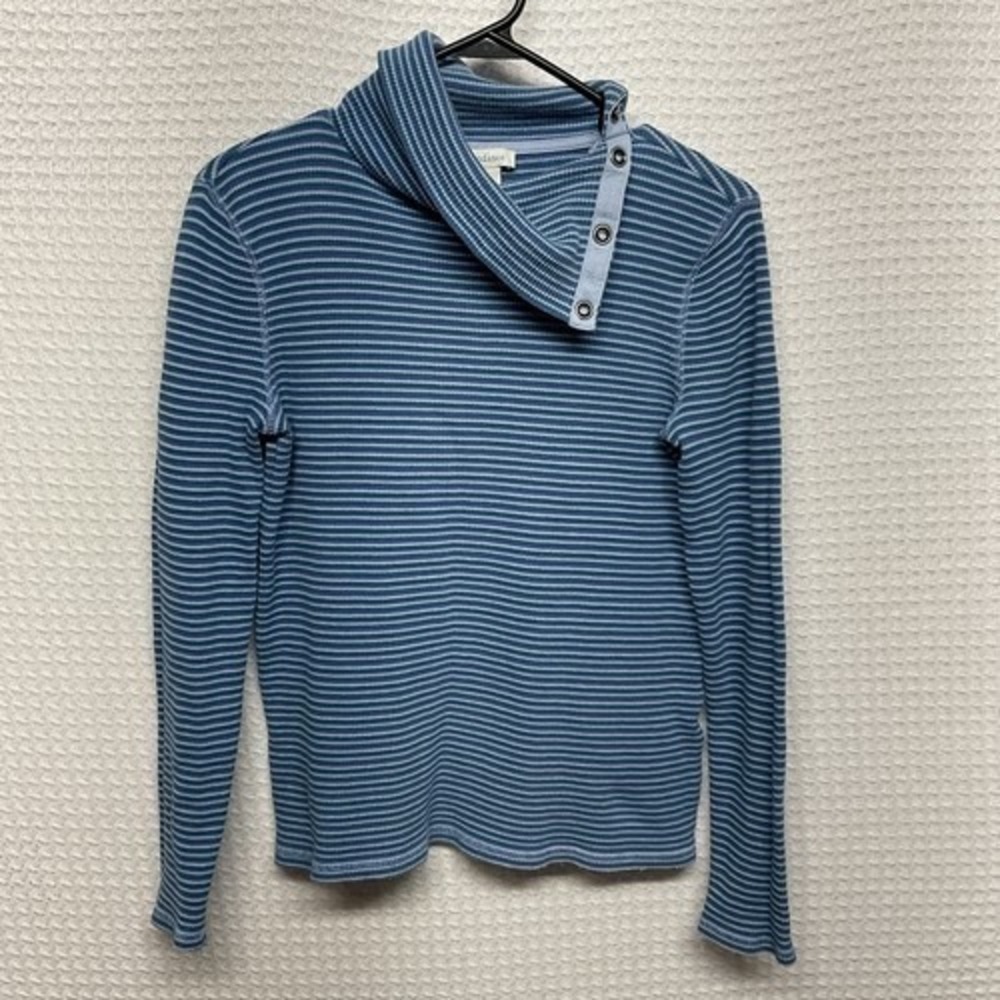 Sundance Blue Striped Thermal Waffle Asymmetric Cowl T-Shirt Women S Indonesia